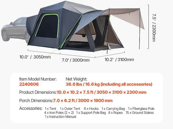 SucceBuy SUV Tent for Camping Waterproof PU2000mm