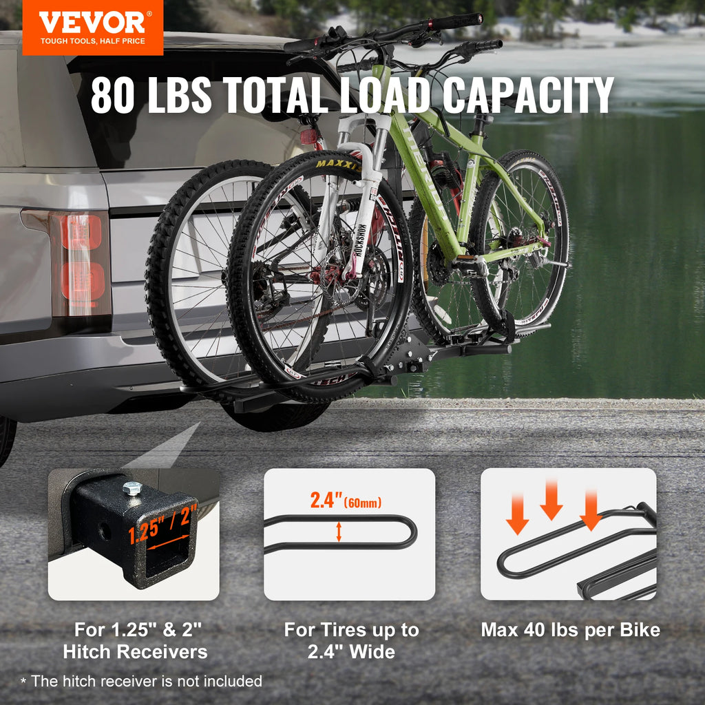 SucceBuy Hitch Mount Bike Rack 2-Bike Platform Style 80 LBS Max