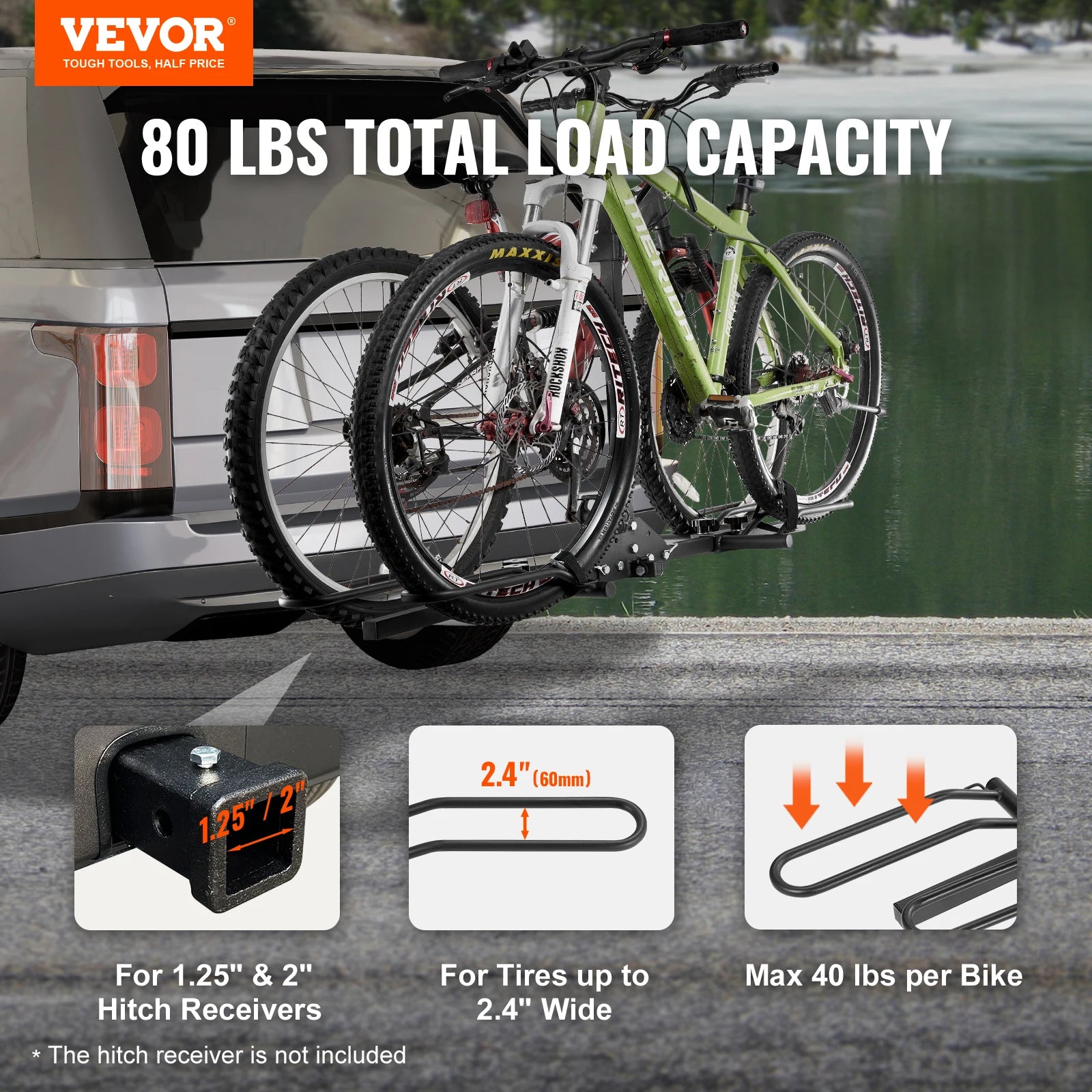 SucceBuy Hitch Mount Bike Rack 2-Bike Platform Style 80 LBS Max