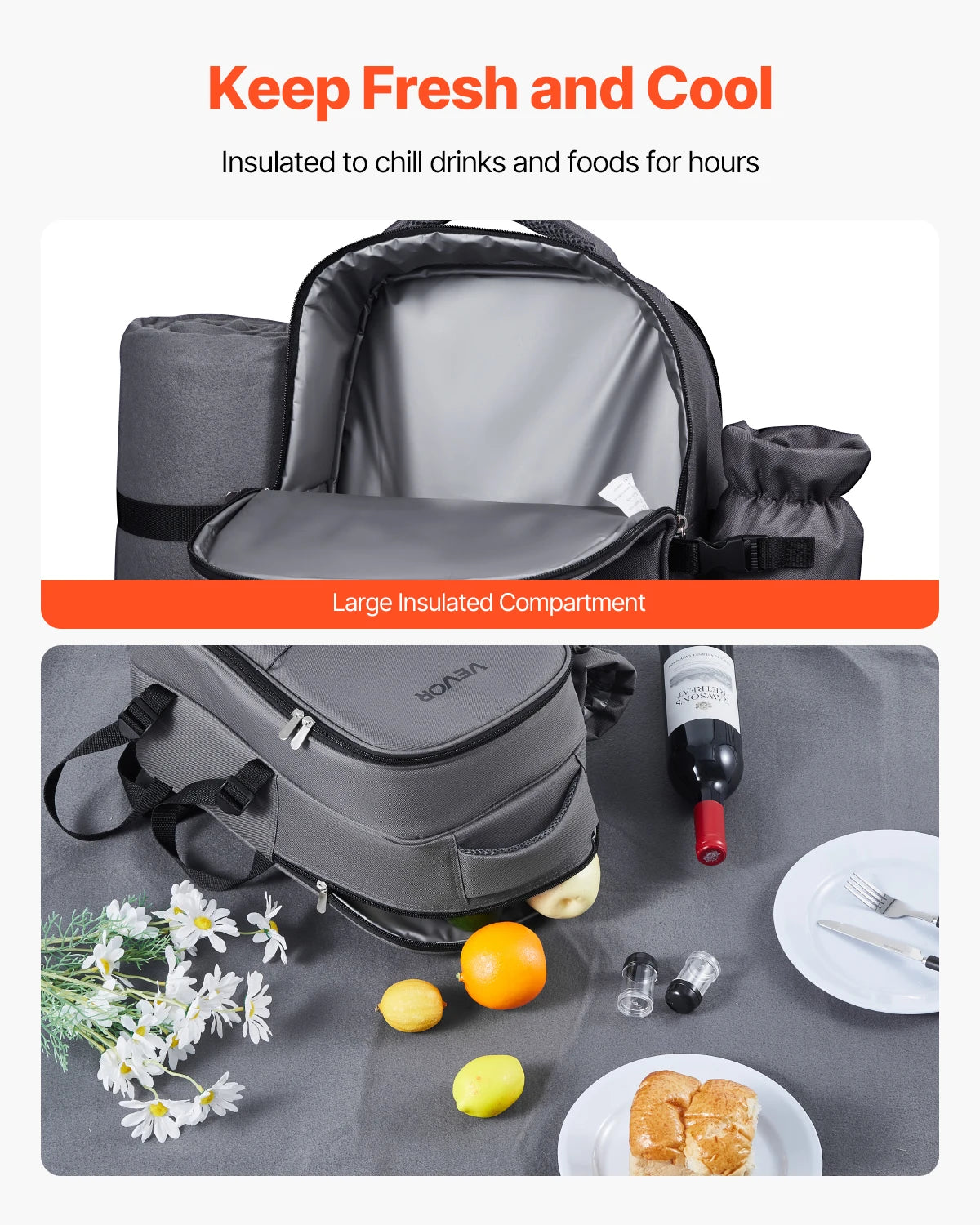 VEVOR Picnic Backpack Bag Lightweight Blanket, Plates, Cutlery