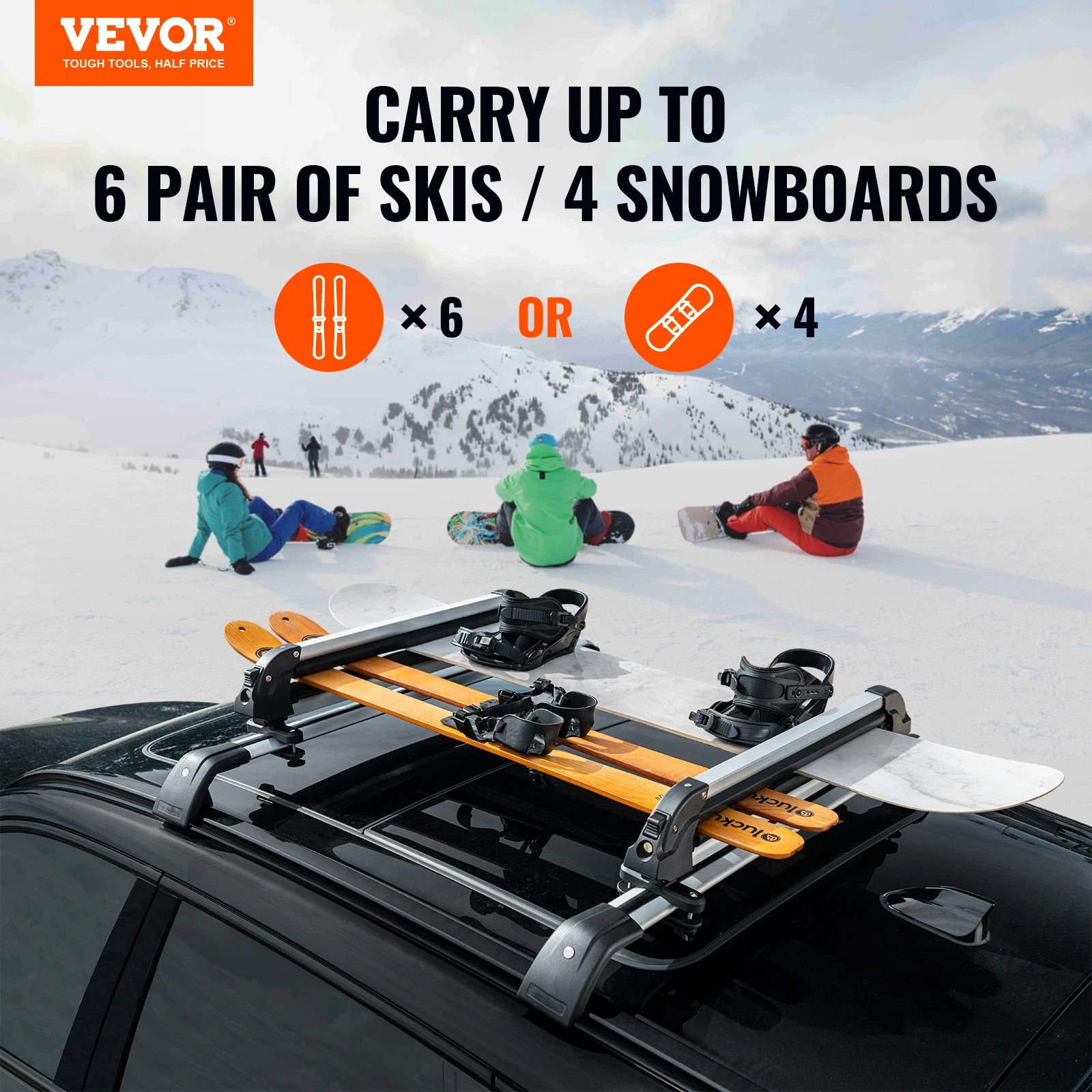 Ski and Snowboard Roof Rack 31.7-Inch Universal Ski Rack