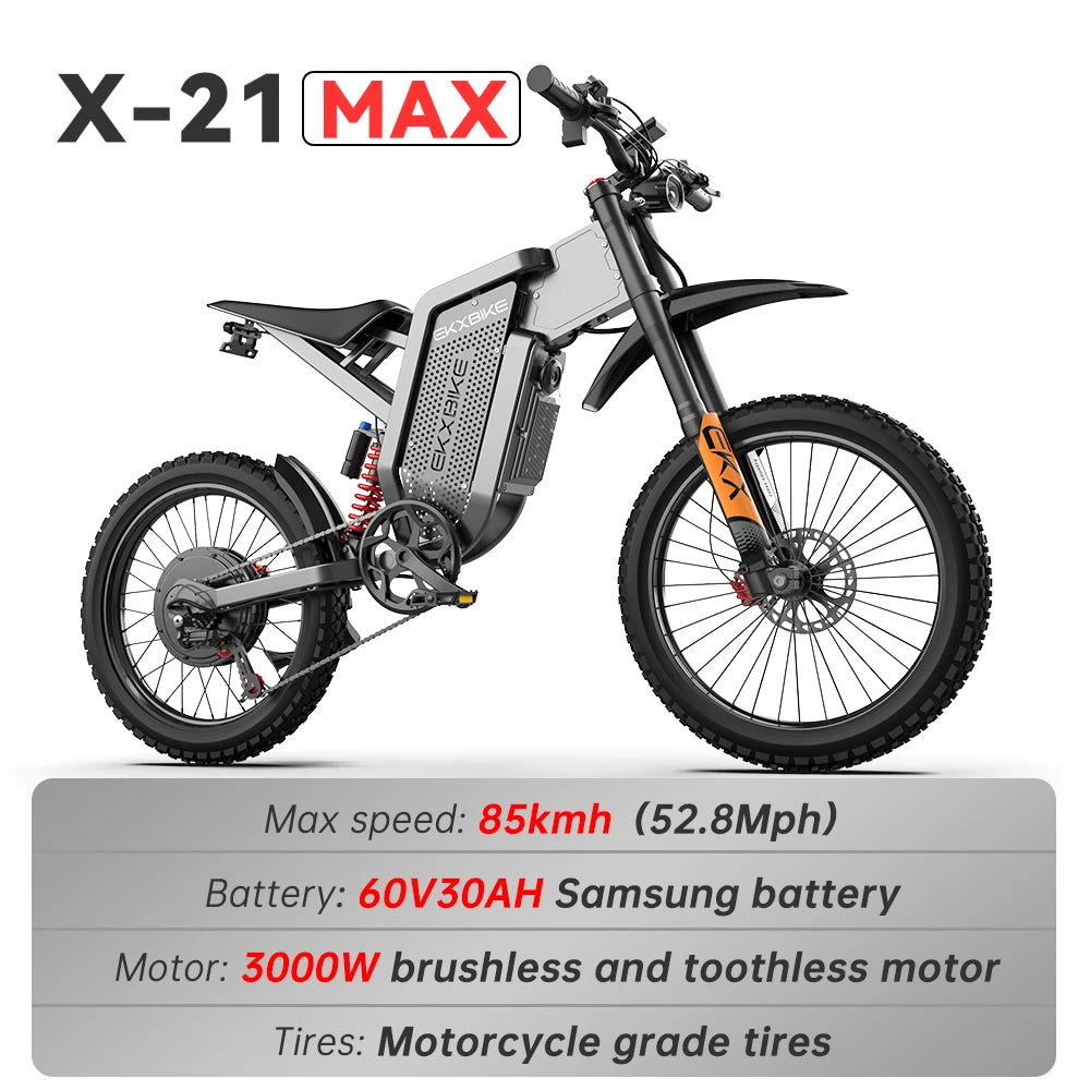 EKX X21 Max Electric Motorcycles 3000W Brushless Gearless Motors Speed 85Kmh