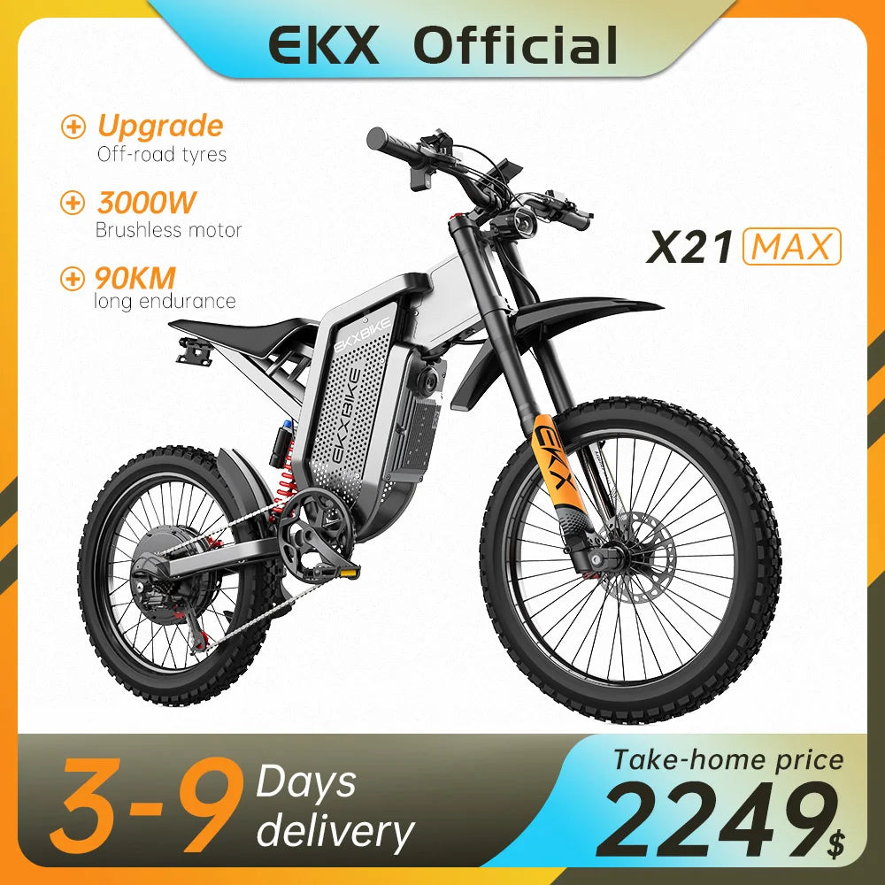 EKX X21 Max Electric Motorcycles 3000W Brushless Gearless Motors Speed 85Kmh