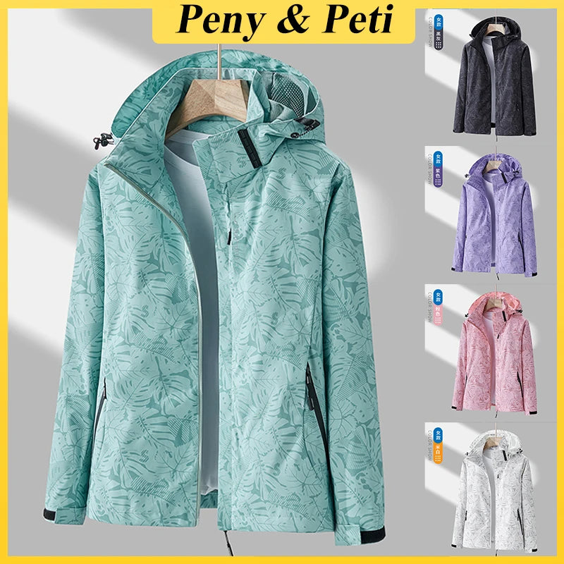 Womens Sportswear Outdoor Jacket Detachable Hood Windproof Waterproof