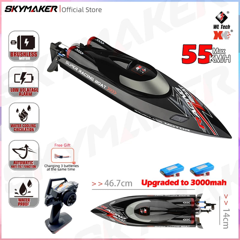 WLtoys WL916 High Speed RC Boat 55km/h Remote Control Boats 2.4GHz  Capsize Low Battery Alarm RC Boat Toy Gift for Kids Adults