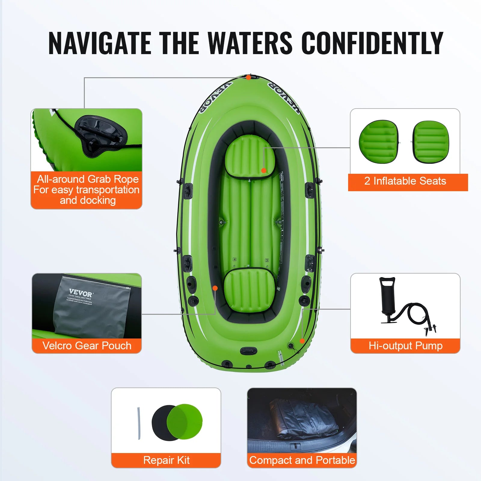 SucceBuy Inflatable Boat 4-Person Aluminum Oars