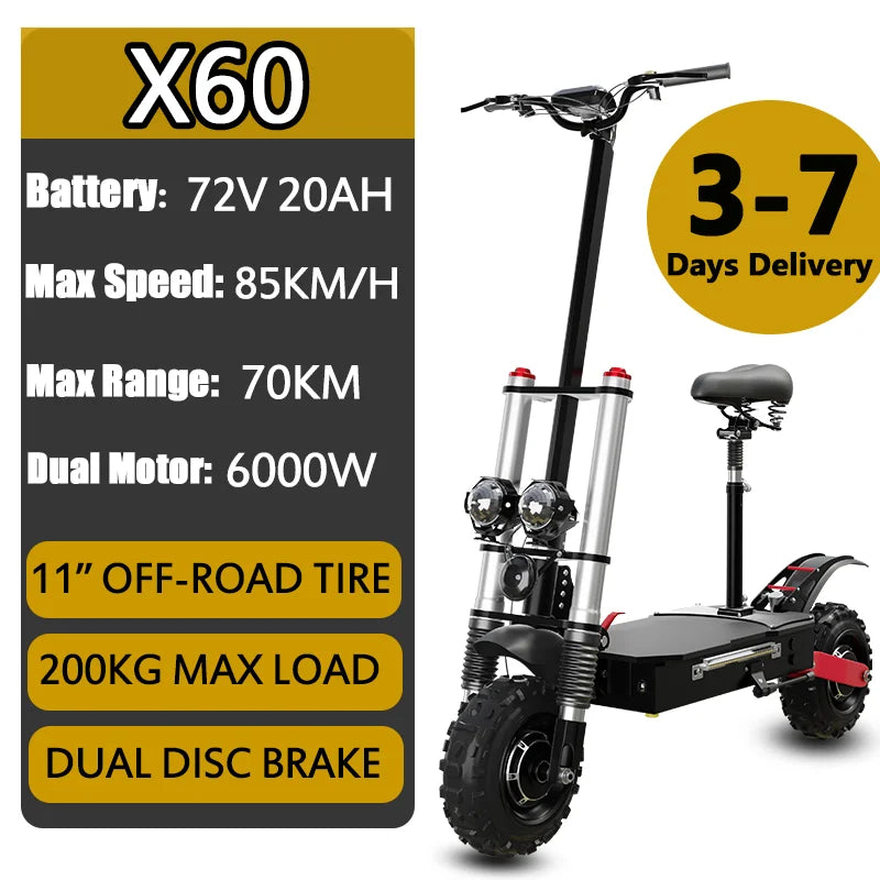 100KM Long Range Electric Scooter 48V-72V Lithium Battery Foldable Scooter