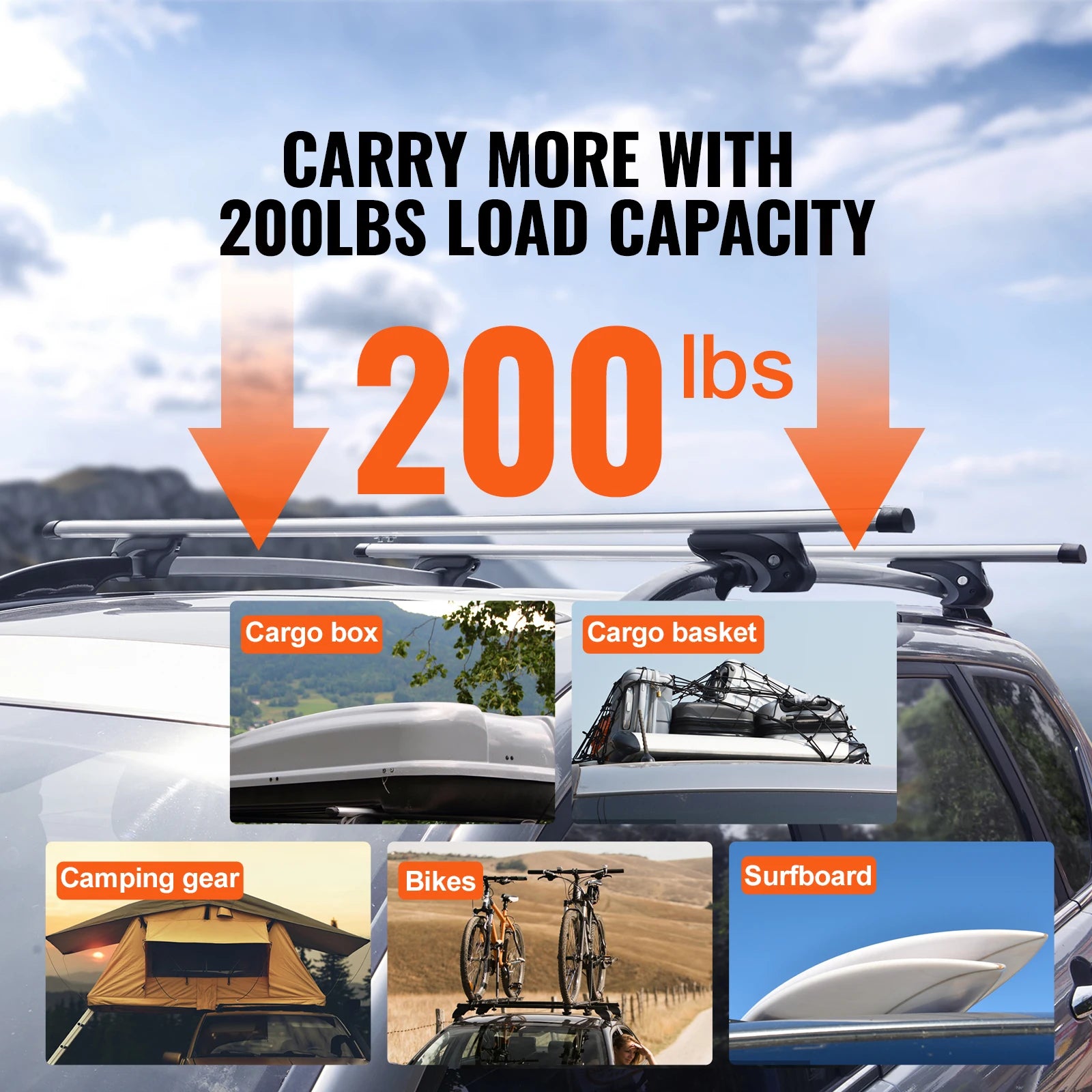 SucceBuy Roof Rack Crossbar Baggage Luggage Carrier 200LBS