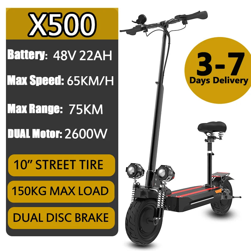 100KM Long Range Electric Scooter 48V-72V Lithium Battery Foldable Scooter