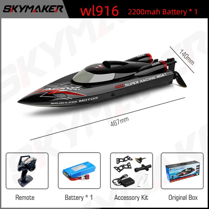 WLtoys WL916 High Speed RC Boat 55km/h Remote Control Boats 2.4GHz  Capsize Low Battery Alarm RC Boat Toy Gift for Kids Adults