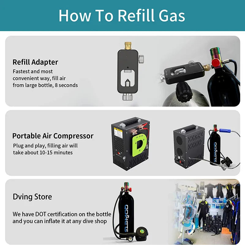 QDWETS 2.3L Portable Scuba Tanks,DOT Certified Diving Gear for Underwater 25-35 Minutes of Diving ,Bacup Air Tanks,Diving Air Ta