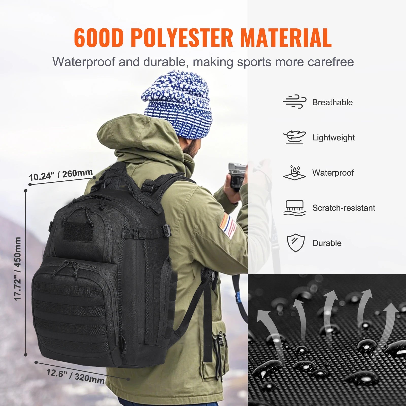 VEVOR 25/40/45L Backpack with Molle Design&Sponge Pad