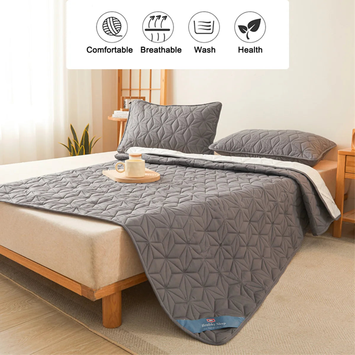 Waterproof Double Mattress Topper With Elastic Band Quilted Protector Pad
