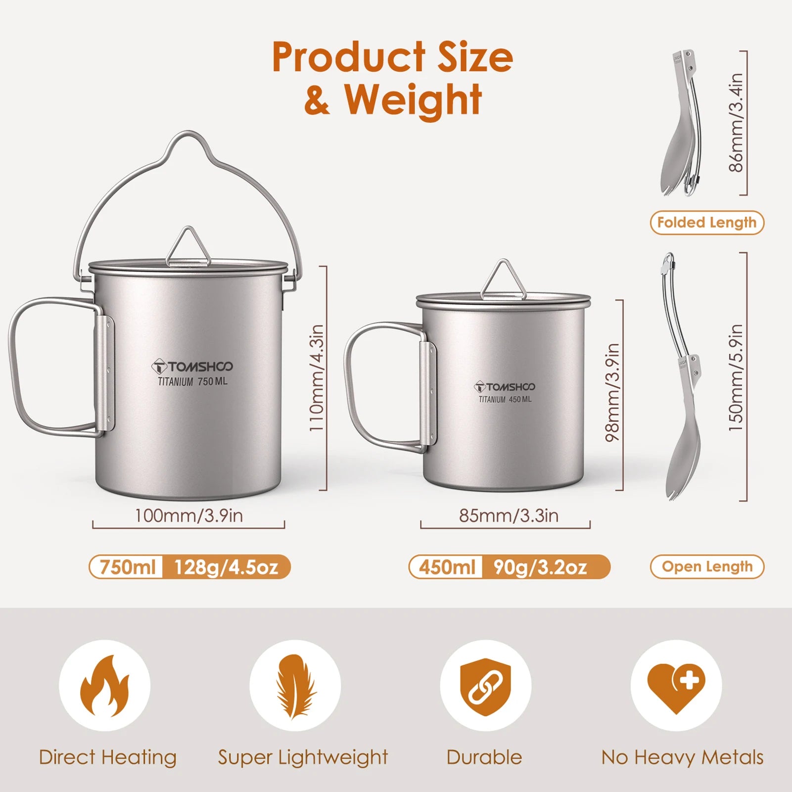 3 PCS Titanium Cookware Set Ultralight