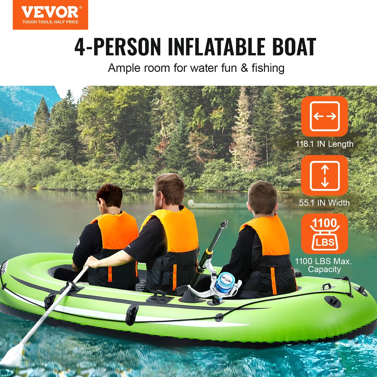 SucceBuy Inflatable Boat 4-Person Aluminum Oars